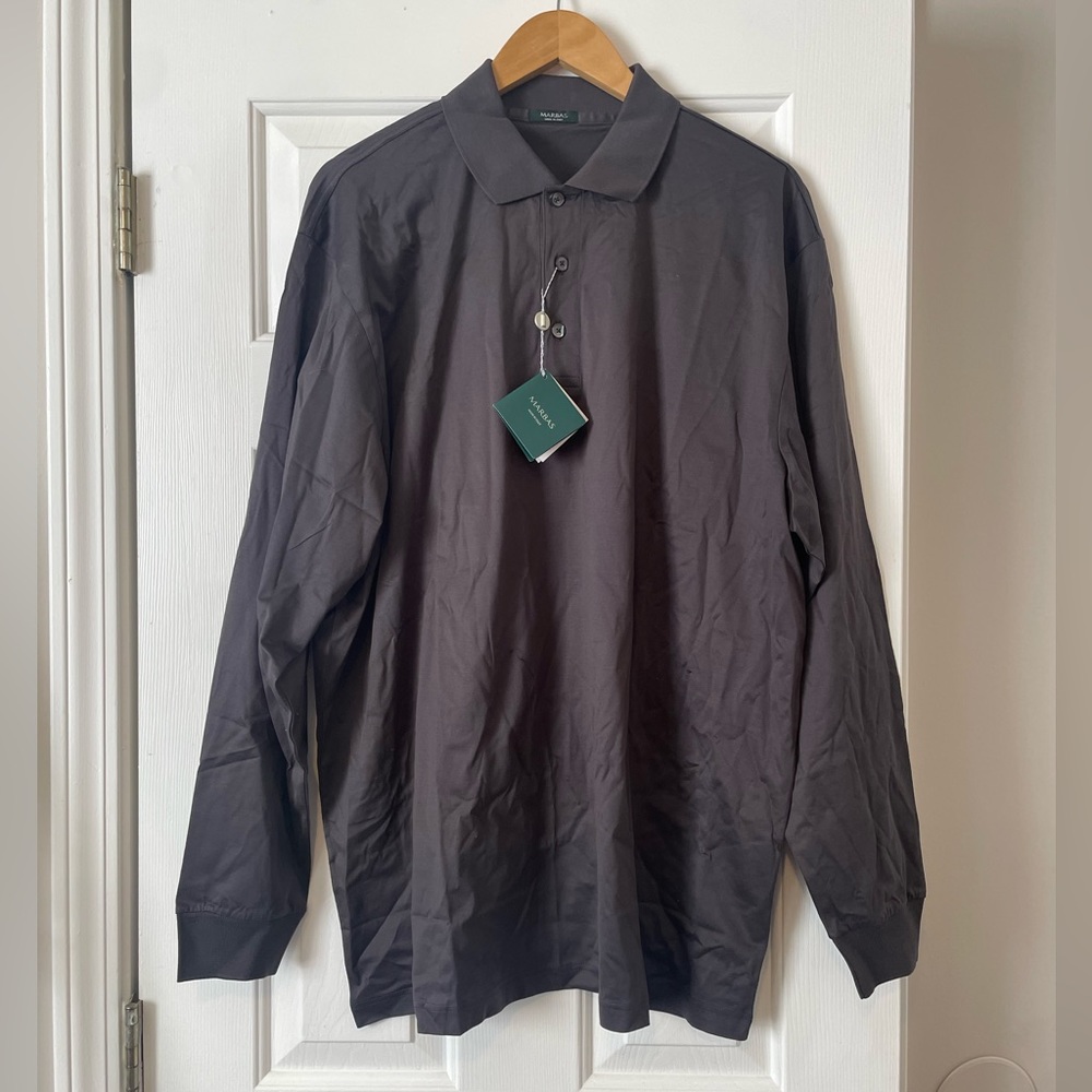 NWT Marbas Golf Made In Italy Long Sleeve Polo Shirt Charcoal Grey XXL 0001